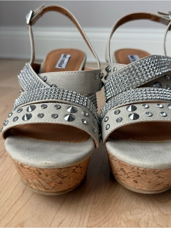 VENUS Shoes - VENUS Silver Rhinestone & Stud Cork Platform Wedge Sandals